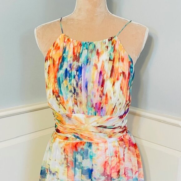 Aidan Mattox Watercolor Cutout Chiffon Maxi Gown Bridesmaid Halter Medium - Picture 4 of 10